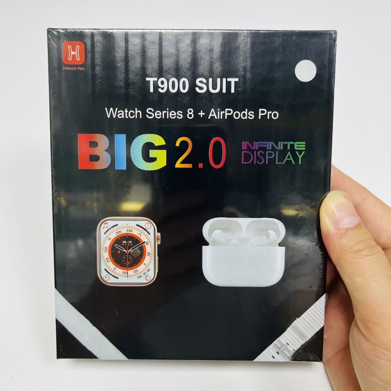 T900 SUIT smart watch + airpods pro Bluetooth earphone 2 in 1 + 2 straps